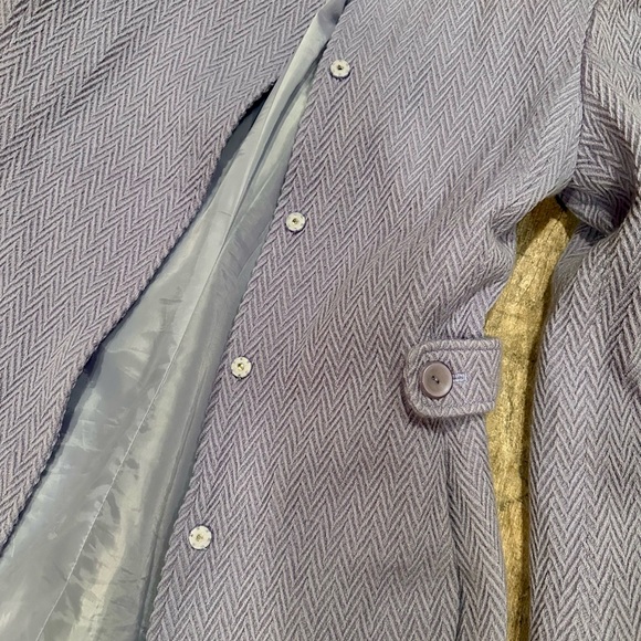 Chic Periwinkle Purple Herringbone Pea Coat Lined Button Down Fitted Flare - Picture 4 of 7